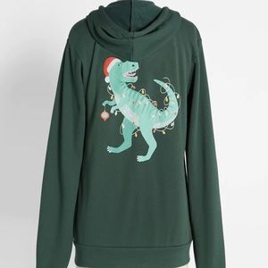 ModCloth Christmas T-Rex zip up
